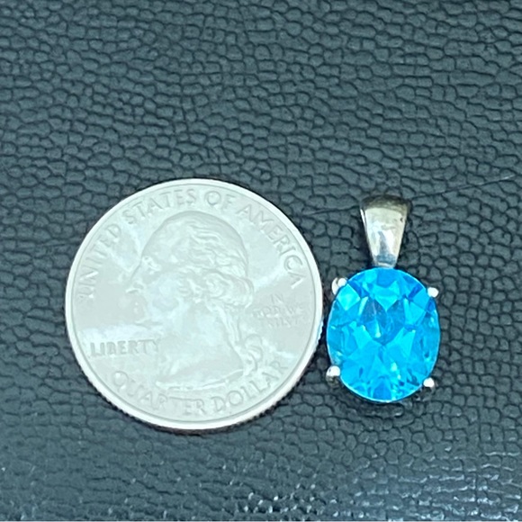 Vintage Sterling Silver SCBS 925 Oval Blue Topaz CZ Cubic Zirconia Pendant 3.2g - Picture 9 of 16